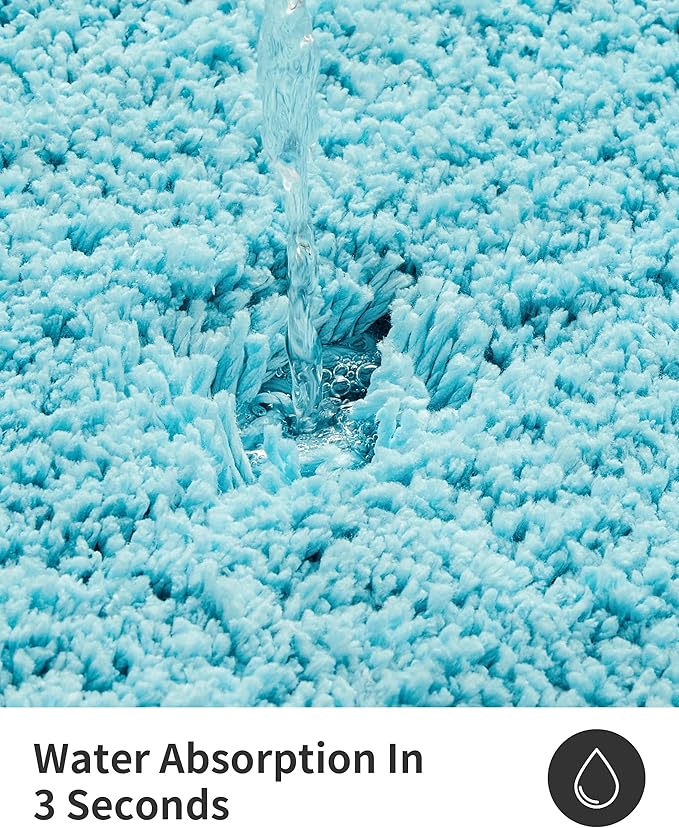 ILANGO Teal Bathroom Rugs 36" × 24" Non Slip & Super Absorbent Extra Thick Soft, Washable Bath Mat for Floor, Microfiber Plush Shaggy Bath Rug with Rubber for Bathtub Shower Room Sink