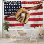 Ambesonne Baseball Tapestry King Size, Vintage Baseball League Equipment Usa Grunge Glove Bat Fielding Sports Theme, Wall Hanging Bedspread Bed Cover Wall Decor, 104" X 88", Red Brown