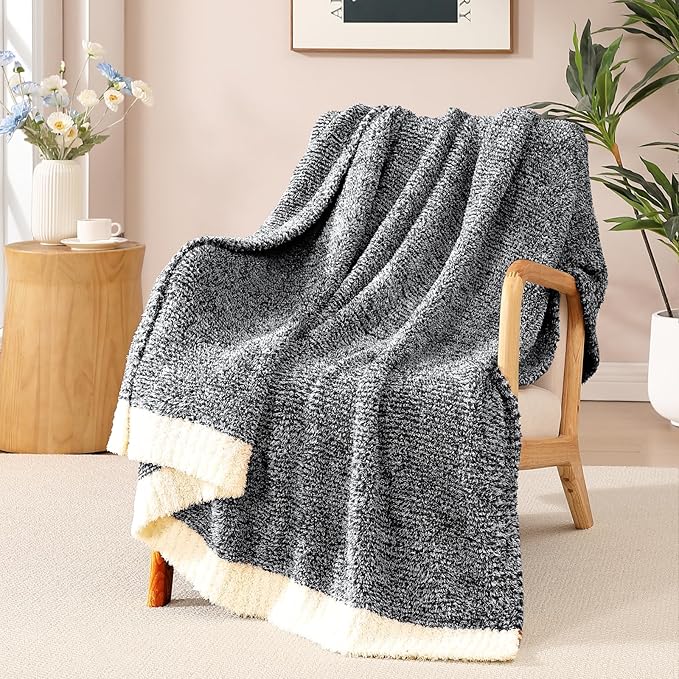 WRENSONGE Throw Blanket Cationic Dyeing Black Soft Cozy Fluffy Warm Hand Made Throw Blankets for Couch, Sofa, Chair, Bed, Camping, Picnic, Travel Lightweight Bed Blanket - 50"x60"