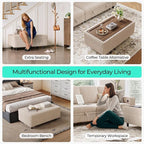 LINSY HOME Sectional Sleeper Sofa Storage Ottoman Bench, Convertible Coffee Table Plush Corduroy Couch Ottoman Footstool for Living Room, Bedroom Entryway and Family Room, Beige