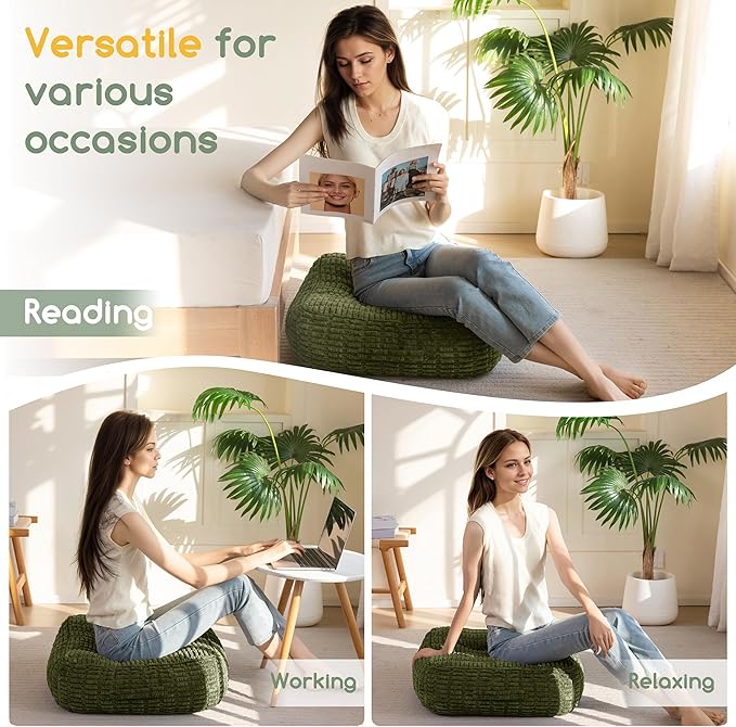 6" Washable Floor Pillow Cushion for Adults, Meditation Cushion Pillow, Removable Tufted Blended Corduroy Cover, Large Square Floor Sitting for Tatami Living Room or Yoga, 22x22 Inch, Machine Washable