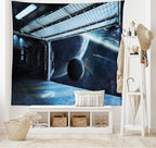 Ambesonne Outer Space Tapestry, Moon Before Station Planet Apocalypse Landing Alternative Humanoid Robots Print, Fabric Wall Hanging Decor for Bedroom Living Room Dorm, 28" X 23", Night Blue