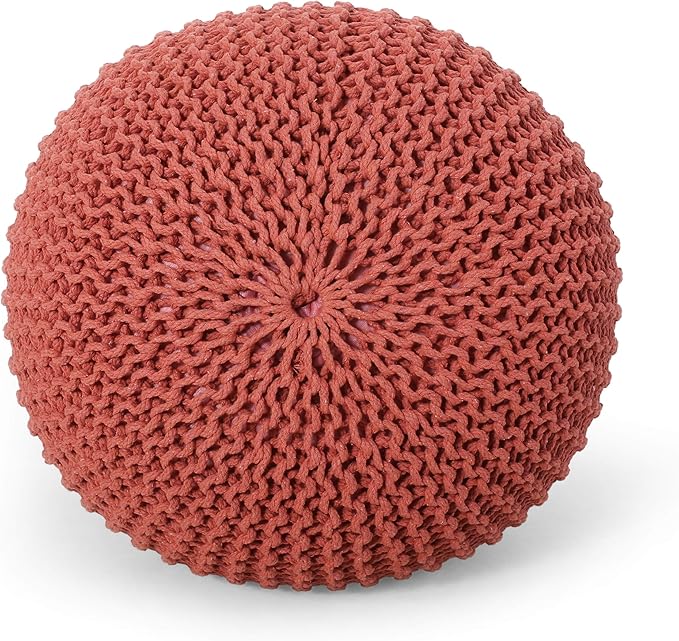 Nahunta Knitted Round Pouf - Cotton - Coral