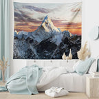 Ambesonne Mountain Tapestry King Size, Evening South High Hill Above the Sky Colorful Nepal Everest Photo, Wall Hanging Bedspread Bed Cover Wall Decor, 104" X 88", Bluegrey Salmon