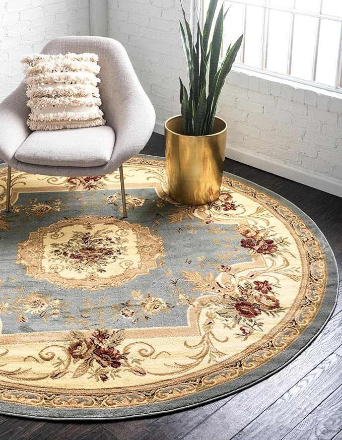 Rugs.com Chateau Collection Rug - 10 Ft Round Light Blue Medium Pile Rug