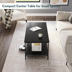 SAYGOER Black Coffee Table for Living Room Modern Rectangle 2-Tier Coffee Tables with Storage Industrial Wood Center Table for Large or Small Spaces Apartment Home Office, All Black