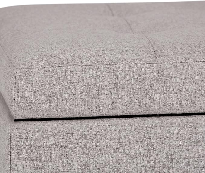 SIMPLIHOME Cosmopolitan Storage Ottoman - 34 inch Wide Upholstered Linen Look Fabric Rectangle Storage Ottoman Bench in Cloud Grey, Transitional Tufted Ottoman for Living Room with Lift-Up Lid