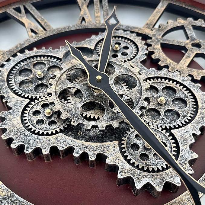 HOIBAI Large Wall Clock, Wall Clocks for Living Room Decor 30 Inch Farmhouse Vintage Rustic Kitchen Wall Decor Vintage Roman Oversized Wall Clock for Home Bedroom House , Moving Gears Clock