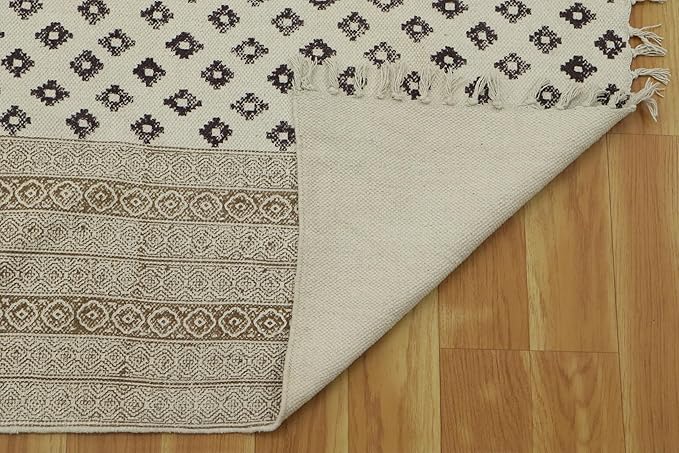 Kilim Rug 10x14 Area Rug Orange & Beige Cotton Dhurrie Oriental Thick 0.19 inches Stone Easy Washable Rug Hand Wash Cotton Carpet Flatweave Rug Indoor Outdoor Rugs for Living Room, Bedroom