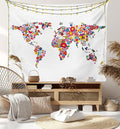 Ambesonne Floral World Map Tapestry, Bunch of Flower Petals Essence Fragrance Garden Growth Theme Atlas Image, Fabric Wall Hanging Decor for Bedroom Living Room Dorm, 28" X 23", Red White
