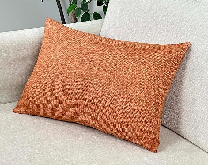 Aiking Home Woven Fine Faux Linen Throw Pillow Cover, Size 12"x18", Orange