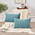 GAWAMAY Lumbar Decorative Rectangle Throw Pillow Covers 12"x20" Inch Set of 2, Super Soft Chenille Pillowcase for Sofa Living Room Bedroom Couch Cushion Cover Smoke Blue 30x50cm (ONLY Covers)
