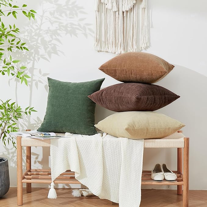 GAWAMAY Decorative Square Throw Pillow Covers 18"x18" Inch Set of 2, Super Soft Chenille Pillows Cover Pillowcase for Living Room Bedroom Sofa Couch Cushion Cover Dark Green 45x45cm (No Insert)