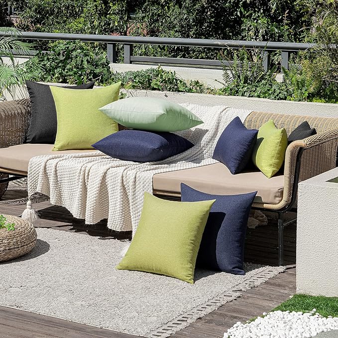 MIULEE Pack of 2 Decorative Outdoor Solid Waterproof Throw Pillow Covers Euro Sham Faux Linen Garden Farmhouse Cushion Cases for Halloween Tent Balcony Couch Sofa 22x22 Inch Black