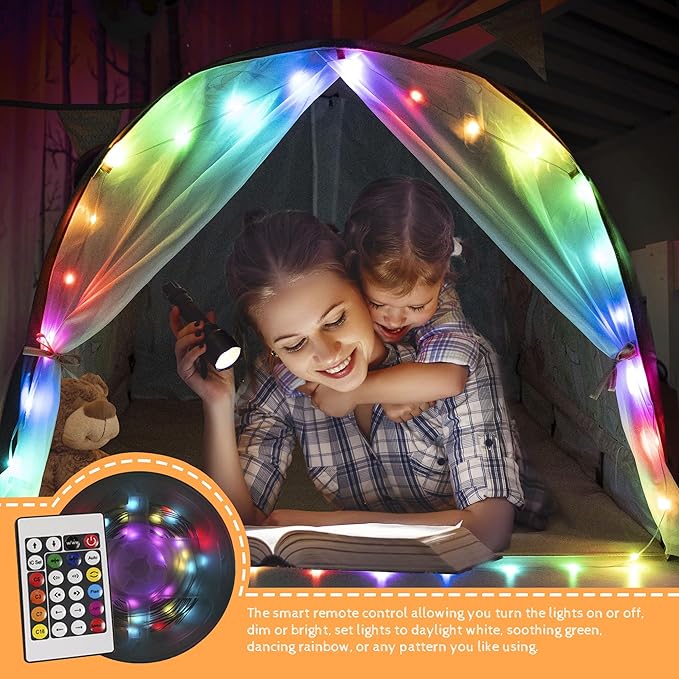 Bed Tent for Kids with LED Strip Lights Toddler Bed Tent Foldable Game House for Children Play Tents for Girls Boys Sleeping Canopy Playhouse (Yellow-Animal)