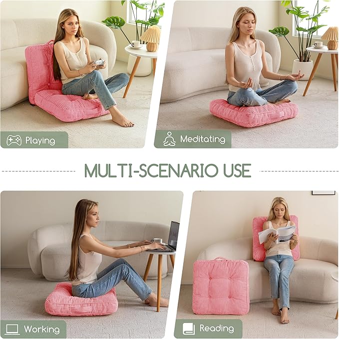 Washable Floor Pillow Cushion for Adults, Meditation Cushion Pillow, Large Square Floor Sitting, Removable Tufted Corduroy Cover, for Tatami Living Room or Yoga, 22x22 Inch, 2Pack, Machine Washable