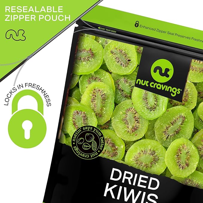 NUT CRAVINGS - Dried Kiwi Slices, Lightly Sweetened (16oz, 1 LB) Tu Bishvat Favorite - Sweet Healthy Snack, Vegan, Kosher, Resealable Bag