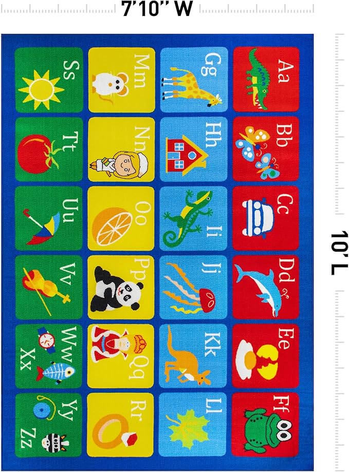 Rugshop Kids Alphabet Educational Learning High Traffic Living Room,Bedroom,Kitchen, Home Office Non Slip Area Rug 7'10" x 10' Multi