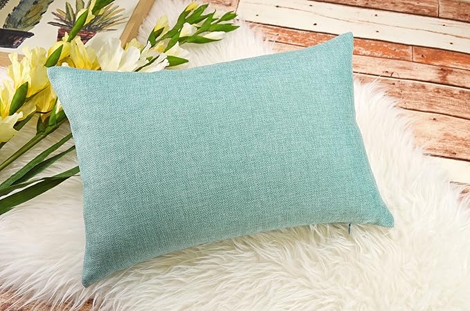 Aiking Home Woven Fine Faux Linen Throw Pillow Cover, Size 12"x18", Aqua
