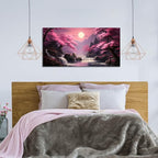 Landscape Wall Art for Living Room Bedroom Office Pink Wall Art Moon Lake Mountain Pictures Modern Artwork Framed Wall Decor Canvas Prints 20x40 Inch