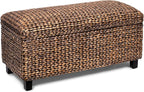 BIRDROCK HOME Abaca Storage Bench – Hand-Woven Wicker Entryway Bench w/Lift-Top Hidden Storage, Solid Wood Frame - Brown Wash
