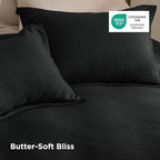 Bedsure Luxury Waffle Duvet Cover Queen Size - Textured Duvet Cover Set, Soft, Breathable Bedding Set (90"x90") with 2 Pillow Shams for All Season, Black, Comforter Not Included