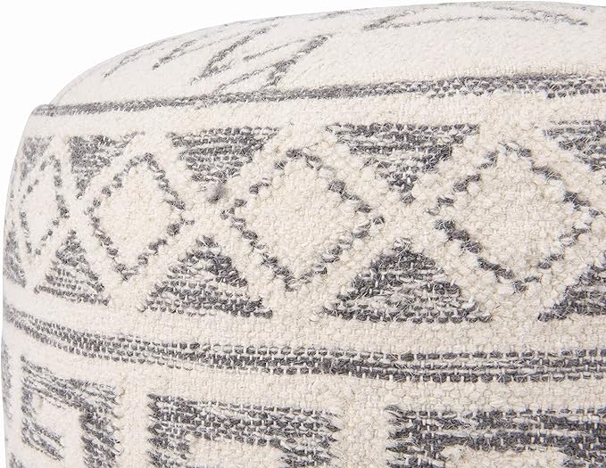 Creative Co-Op Boho Round Wool Blend Kilim Pouf with Geometric Design, Multicolor