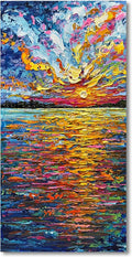 Art Hand-Painted Sea Sunrise Landscape Painting Modern Abstract Oil Painting Large Canvas Art Living Room Bedroom Corridor Wall Decoration Painting 48x24 inches