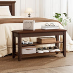 Shoe Rack Bench with Flip-Top Storage, Solid Wood Entryway Bench with Cushion, Adjustable Shelf, for Hallway, Mudroom, Closet – Walnut, 31.5"