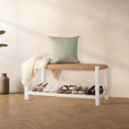 Alaterre Furniture Bench with Handcrafted Woven Rope Seat - Newport Collection 40-Inch Wood Bench with Storage Shelf for Entryway or Bedroom - Indoor Furniture (White)