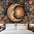 Accnicc Vintage Sun and Moon Tapestry Boho Hippie Floral Wall Tapestry for Bedroom Aesthetic Brown Celestial Spiritual Botanical Plant Small Tapestries Wall Hanging for Living Room Dorm 60 x 44 Inch