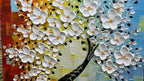 YaSheng Art - hand-painted Oil Painting On Canvas white Flowers Paintings Modern Home Interior Decor Wall Art for living room Abstract Art picture Ready to hang 24x24inch