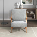 Lexicon Mid Century Modern Accent Chair, Natural Finish Solid Rubberwood Frame, Reversible Back Cushion, Woven Chenille Upholstered Reading Chair, for Living Room/Bedroom/Office, Grey