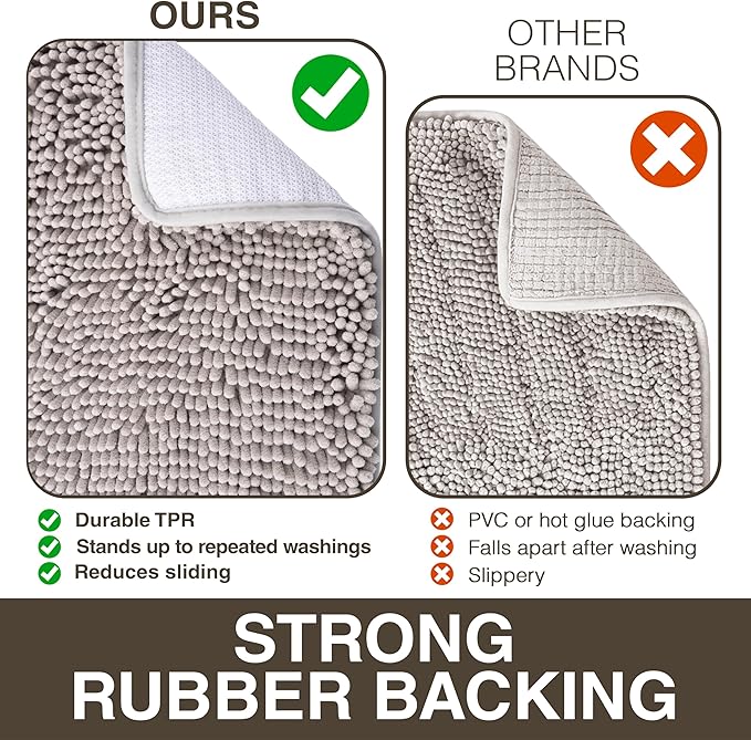 Neater Home Plush Bathroom Rugs 24x17 Thick Chenille Quick Dry Microfiber Absorbent Bath Mat, Soft Bath Rugs, Machine Washable Bathroom Floor Mat for Tub Shower Sink, Home Decor Accessories, Beige