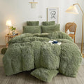 XeGe Plush Shaggy Duvet Cover Set, Luxury Soft Crystal Velvet Fluffy Furry Bedding Sets 2 Pieces(1 Faux Fur Fuzzy Comforter Cover + 1 Faux Fur Throw Pillow Sham), Zipper Closure (Twin, Sage Green)