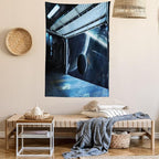 Ambesonne Outer Space Tapestry, Moon Before Station Planet Apocalypse Landing Alternative Humanoid Robots Print, Wall Hanging for Bedroom Living Room Dorm Decor, 40" X 60", Night Blue