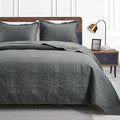 Love's cabin Twin Quilt Set Dark Grey Bedspreads Bedding Set - Soft Bed Lightweight Bedspread Comforter - Modern Style Coin Pattern Coverlet for All Season - 2 Pieces (1 Quilt, 1 Pillow Sham)