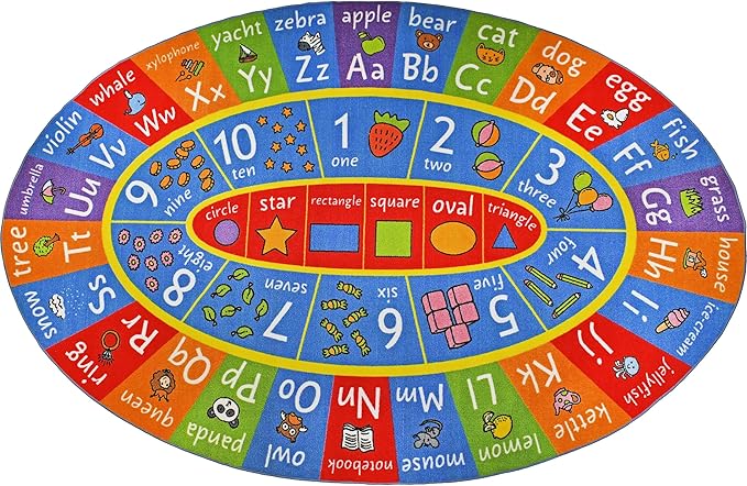 KC Cubs ABC Alphabet, Numbers and Shapes Educational Learning & Fun Game Play Area Non Slip Boy & Girl Kids Rug Carpet for Children Bedroom, Toddler Classroom & Baby Playroom Mat, Playtime Activity