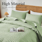 akkialla Twin Size Quilt Bedding Set,Sage Green Lightweight Microfiber Soft Bedspreads,Modern Style Geoetric Pattern Coverlet Set for All Seasons,2 Piece(1 Quilt,1Pillow Sham)