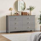 GarveeHome Fluted Dresser for Bedroom, 54 Inch Wide 6-Drawer Wood Dresser, Modern Chest of Drawers, Storage Organizer Cabinet for Living Room, Hallway, Entryway, Grey