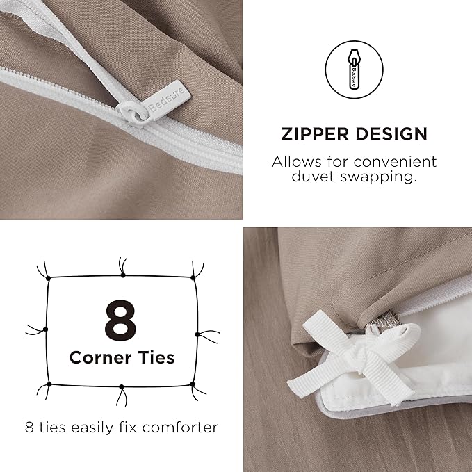 Bedsure Duvet Cover Full Size with Fitted Sheet - 4 Pieces Prewashed Cotton-Like Extra Soft Bedding Set, Includes 1 Duvet Cover 80x90 Inches with Zipper Closure, 2 Pillow Shams, 1 Fitted Sheet, Khaki