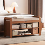 31.5" Bamboo Shoe Rack Bench with Storage, 3-Tier Entryway Bench with Thick Cushion, Flip-Top & Side Baskets, Holds Up to 550 LBS for Hallway, Living Room, Bedroom