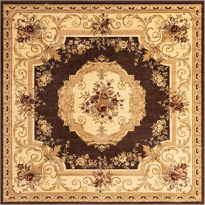Rugs.com Chateau Collection Rug – 7' 10 Square Brown Medium Rug Perfect for Living Rooms, Kitchens, Entryways
