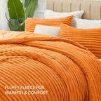 BEDELITE Fleece King Comforter Set -Super Soft & Warm Fluffy Burnt Orange Bedding, Luxury Fuzzy Heavy Bed Set for Winter with 2 Pillow Cases