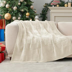 Amélie Home Checkered Chenille Knit Throw Blanket for Couch, Classic Texture Decorative Soft Blanket for Sofa, Chair & Bedroom, 60"x80", Ivory