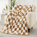 WRENSONGE Fall Checkered Throw Blanket, Burnt Orange Soft Cozy Fluffy Warm Hand Made Throw Blankets for Couch, Sofa, Chair, Bed, Camping, Picnic, Travel Lightweight Bed Blanket - 50"*70"
