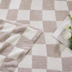 Checkered Throw Blanket, Taupe Soft Cozy Fluffy Warm Throw Blankets for Couch, Sofa, Chair, Bed, Camping, Picnic, Office,Travel Lightweight Bed Blanket - 50"*70"