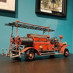 Large Antique Fire Engine Vintage Fire Truck Model Diecast Metal Truck Model Ornaments for Desktop Bar Home Shelf Decor Collectible Decorative Statue Firefighting Heroes Handcraft Firemen Gift