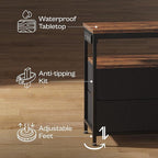 Huuger LED TV Stand for Bedroom, 55 Inch Fabric Dresser with Power Outlets, Entertainment Center for 60, 55 Inch TV, 6 Drawer Dresser for Bedroom, Chest of Drawers with Shlef, PU Leather, Rustic Brown
