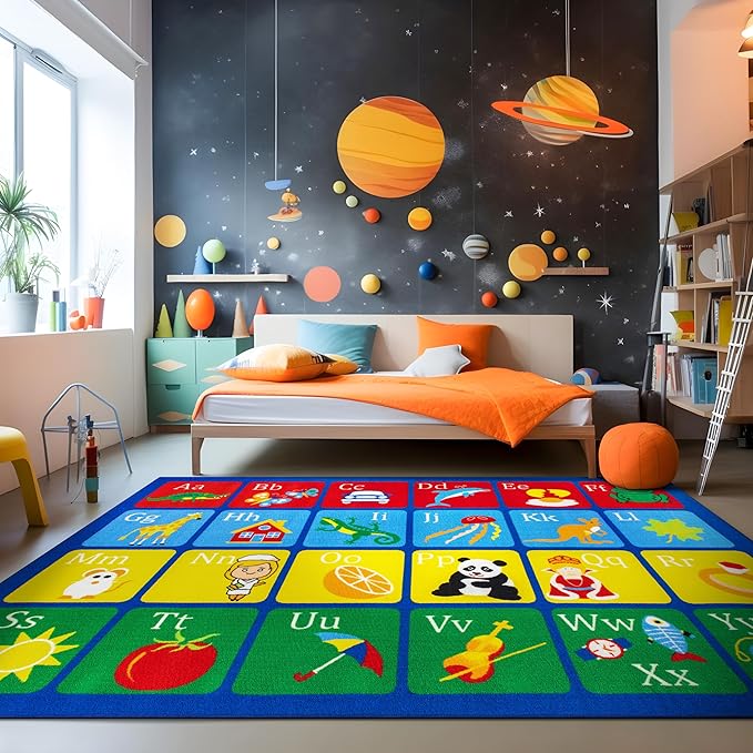 Rugshop Kids Alphabet Educational Learning High Traffic Living Room,Bedroom,Kitchen, Home Office Non Slip Area Rug 6'6" x 9' Multi